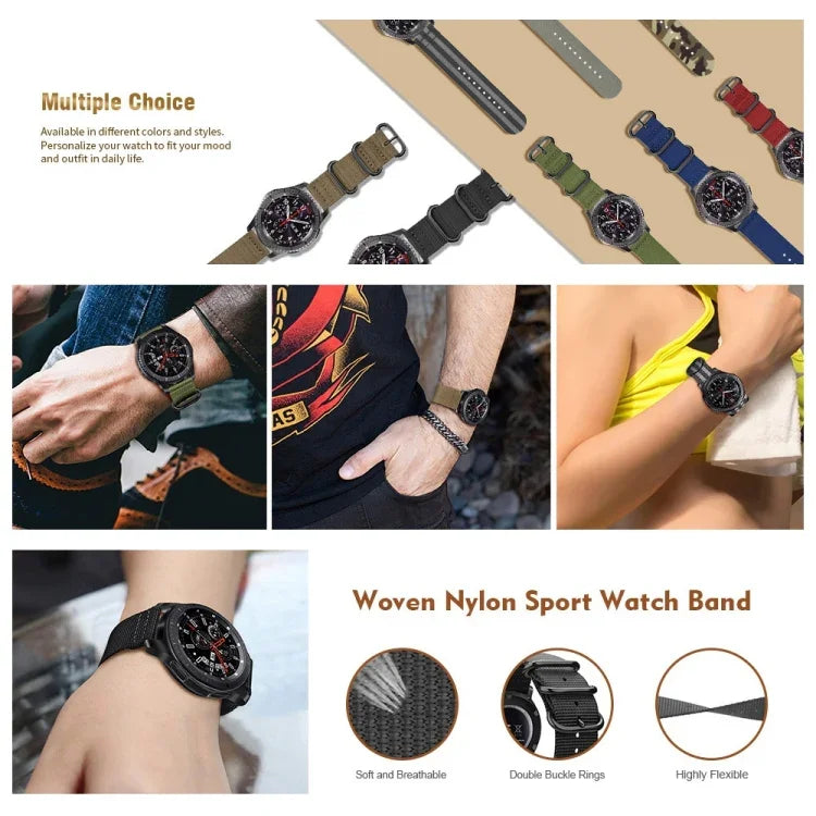 適用於 Samsung Galaxy Watch Active 18mm S3 尼龍三環錶帶，適用於 Samsung Galaxy Watch Active 2 18mm / Gear S3