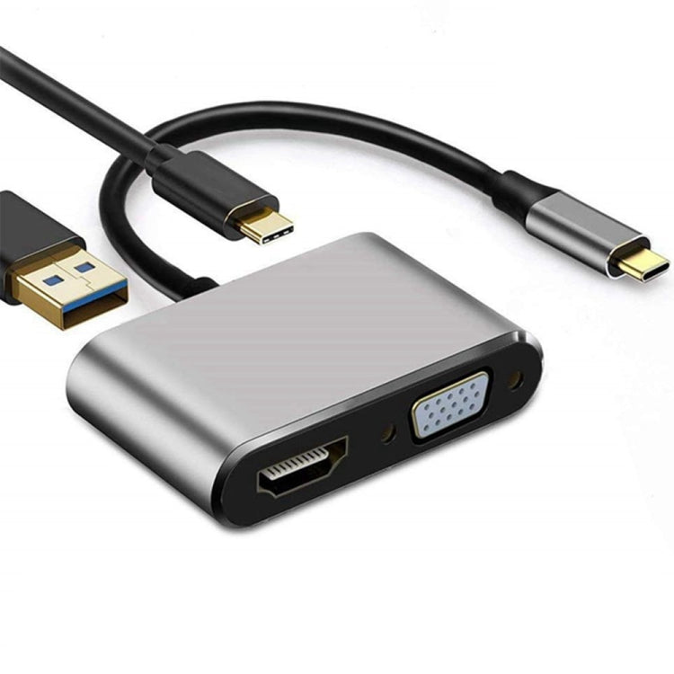 USB C 轉 HDMI VGA 4K 轉接器 4合1 Type C 集線器，含 HDMI VGA USB 3.0 數位 AV 多埠轉接器及 USB-C PD 充電埠，兼容 Nintendo Switch/Samsung/MacBook