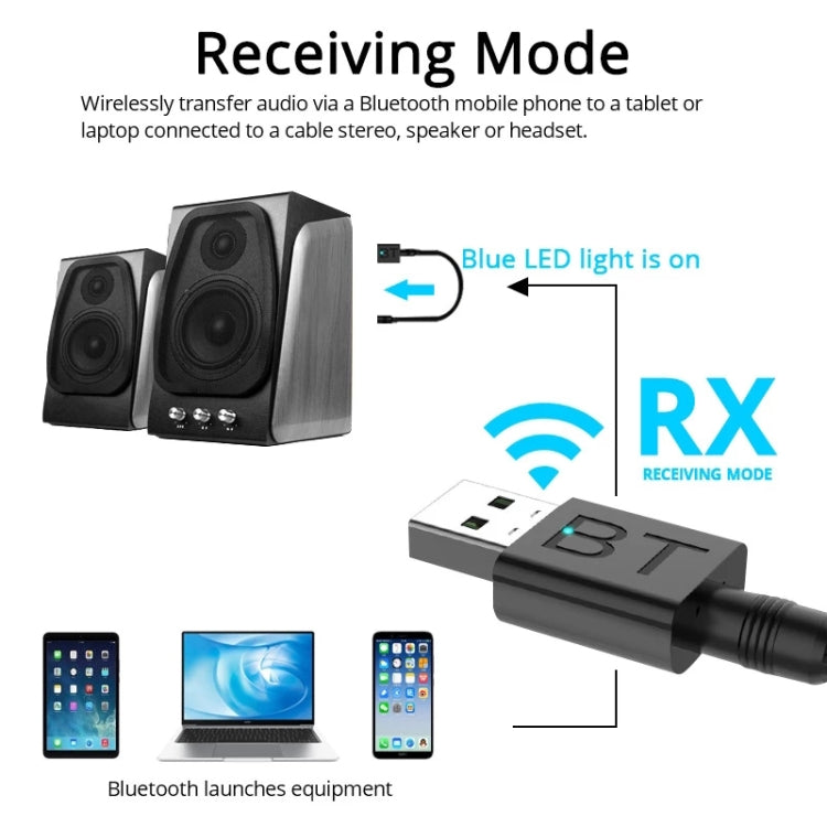 BT005 5.0 USB 藍牙接收器揚聲器擴大器 AUX 音頻車用無線立體聲藍牙棒轉接器