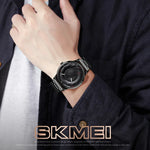 Skmei 9210 時尚潮流男士商務腕錶，簡約立體錶面防水金色石英錶，男用