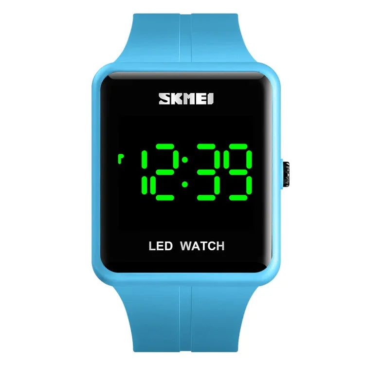 SKMEI 1541 時尚LED方形情侶款防水電子錶，矽膠錶帶