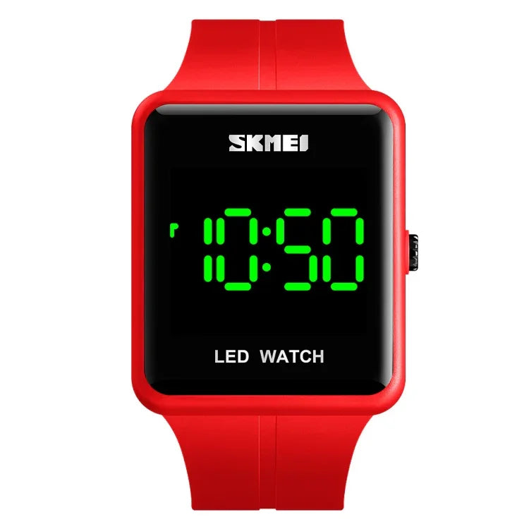 SKMEI 1541 時尚LED方形情侶款防水電子錶，矽膠錶帶