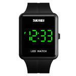 SKMEI 1541 時尚LED方形情侶款防水電子錶，矽膠錶帶