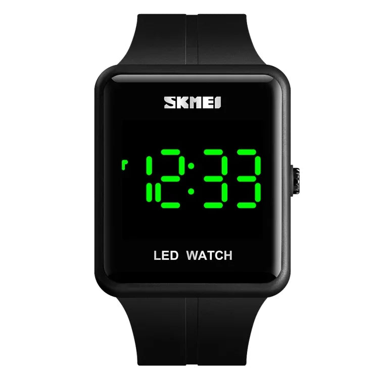 SKMEI 1541 時尚LED方形情侶款防水電子錶，矽膠錶帶
