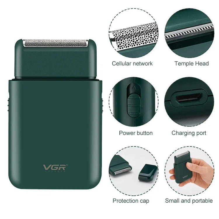 VGR V-390 5W USB便攜往復式電動剃鬚刀，V-390（黑色），V-390（綠色）