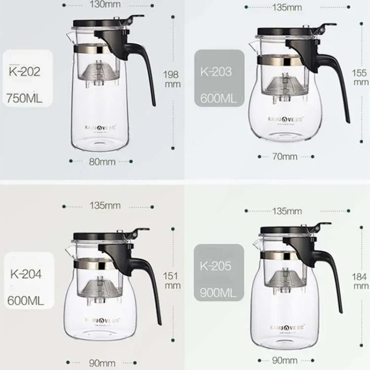 KAMJOVE優雅杯泡泡茶壺辦公花茶壺耐熱玻璃茶具，K-200 400ML，K-201 500ML，K-202 750ML，K-203 600ML，K-204 600ML，K-205 900ML