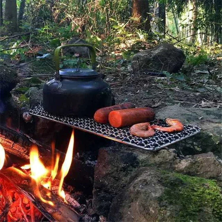 戶外露營鍋架方形304不鏽鋼燒烤網簡易柴火爐燒烤架