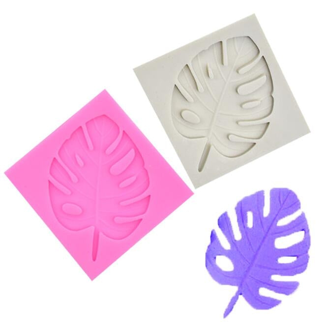 2件DIY樹葉翻糖模具 巧克力蛋糕裝飾模具，樹葉造型（粉紅色），樹葉造型（灰色）