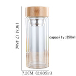 帶濾網竹蓋雙層玻璃水茶瓶 簡約便攜戶外瓶，350ML，450ML