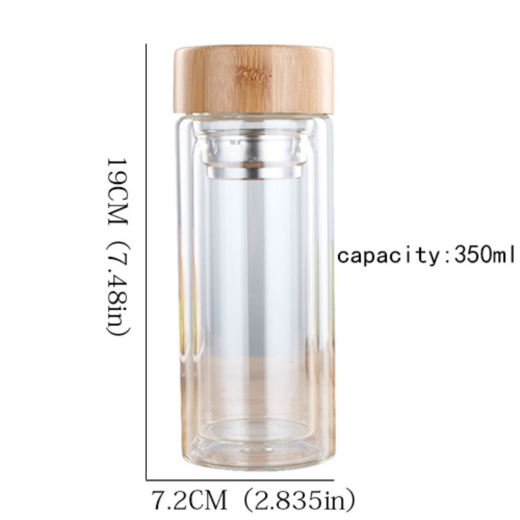帶濾網竹蓋雙層玻璃水茶瓶 簡約便攜戶外瓶，350ML，450ML