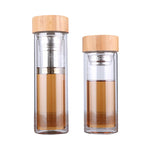 帶濾網竹蓋雙層玻璃水茶瓶 簡約便攜戶外瓶，350ML，450ML