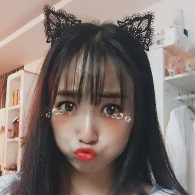 女士蕾絲可愛貓耳髮帶頭鏈