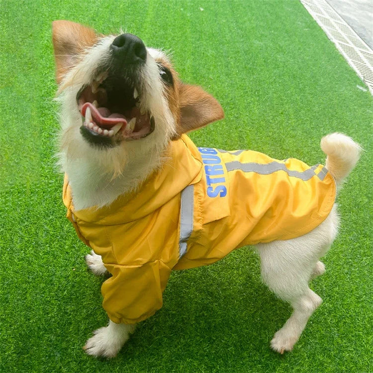 可摺疊反光條連帽寵物雨衣狗狗防水衣, S, M, L, XL, XXL