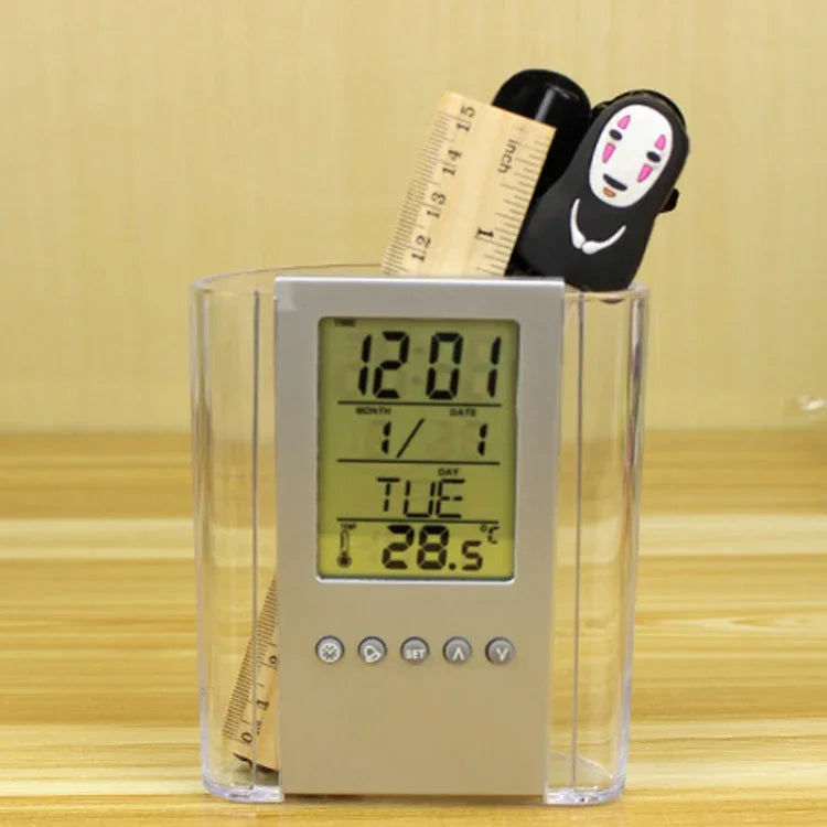 透明桌面時鐘筆筒可拆卸桌面數字時鐘