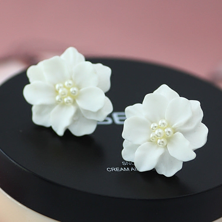 2件套可愛白花珍珠吊墜圓形耳環