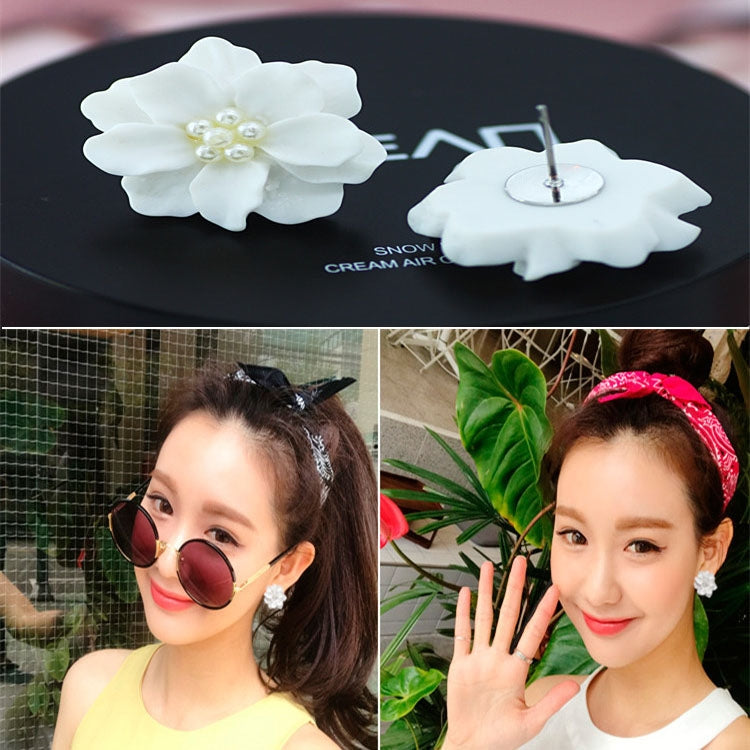 2件套可愛白花珍珠吊墜圓形耳環