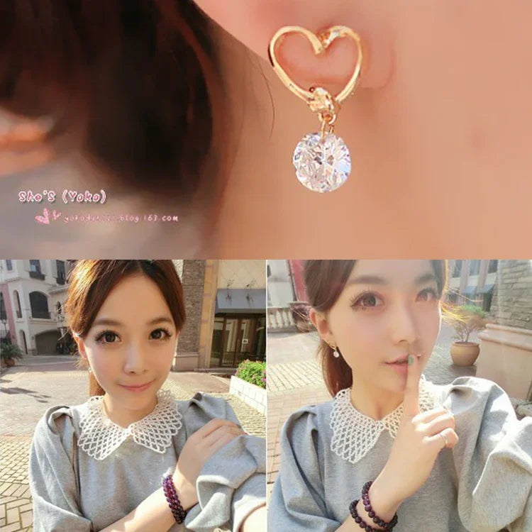 2件套女士優雅時尚水晶心形設計耳環