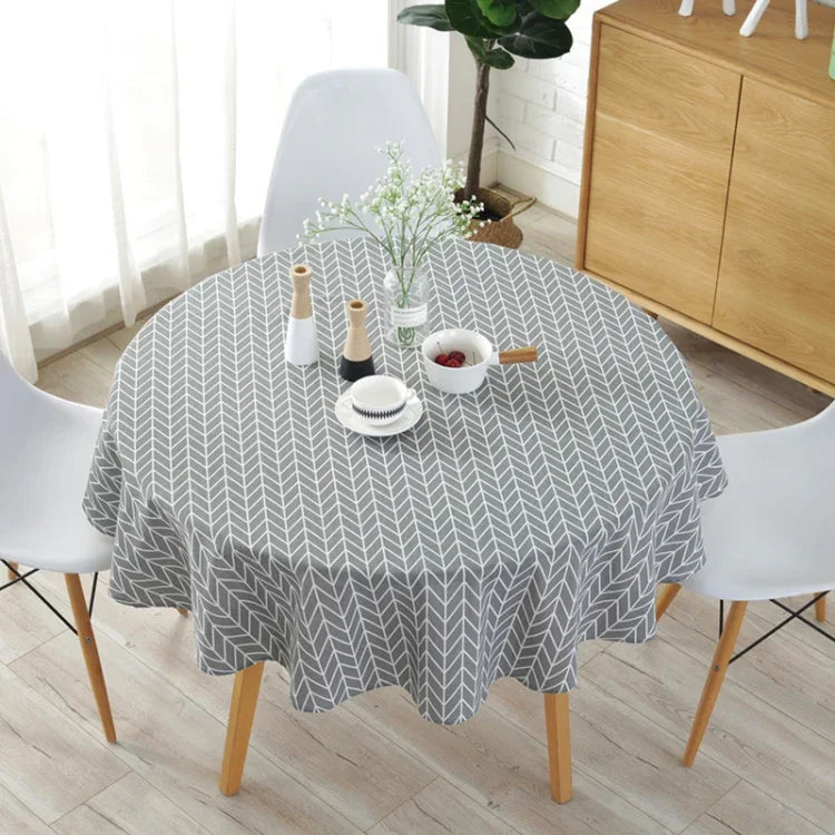 聚酯棉圓形桌布防塵棉麻印花桌布，100cm，120cm，150cm