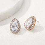 Heart Seed Drop Earrings Zircon Fashion Stud Earrings, rose gold, gold, White