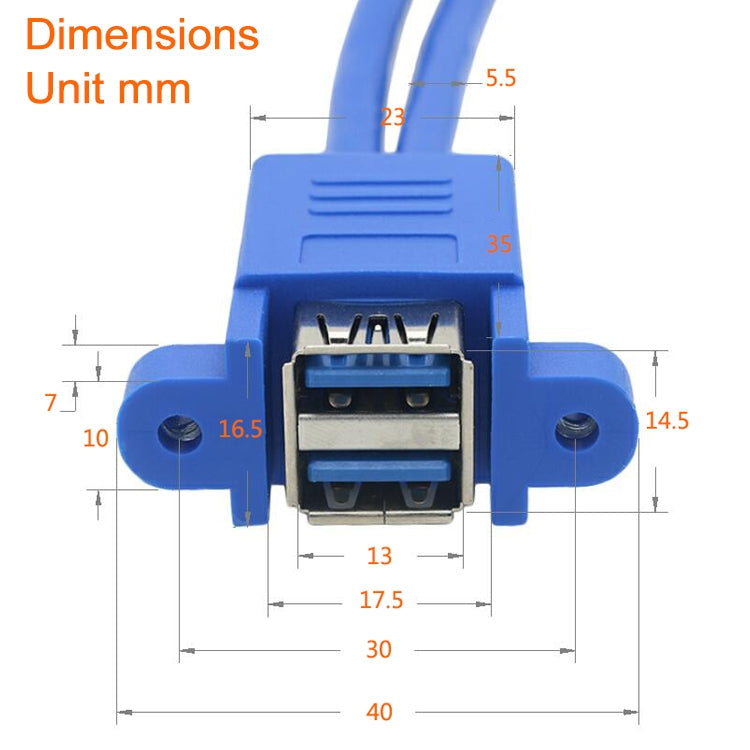主機板 20針雙向 USB3.0 延長線，帶耳擋線，藍色