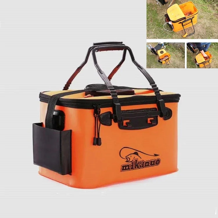Thickened Multifunctional Folding Live Fish Box Fishing Bucket, 35 cm (with Handle without Side Pockets), 50 cm (with Handle and Side Pocket)