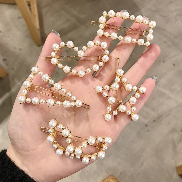 幾何不規則珍珠髮針女孩精緻髮夾