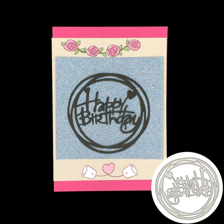 圓形生日快樂刀模 DIY夾書相冊賀卡製作模板，圓形生日快樂形狀