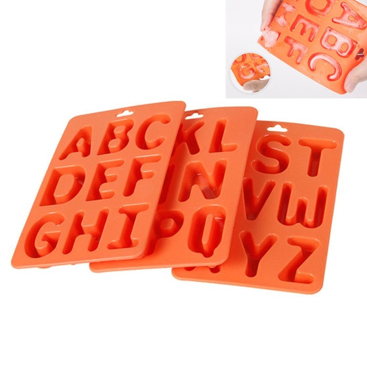 A-Z 3件字母冰塊盒矽膠冰盤套裝，3合1字母形狀（橙色）