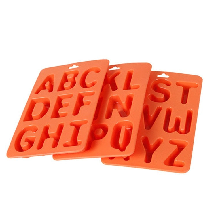 A-Z 3件字母冰塊盒矽膠冰盤套裝，3合1字母形狀（橙色）