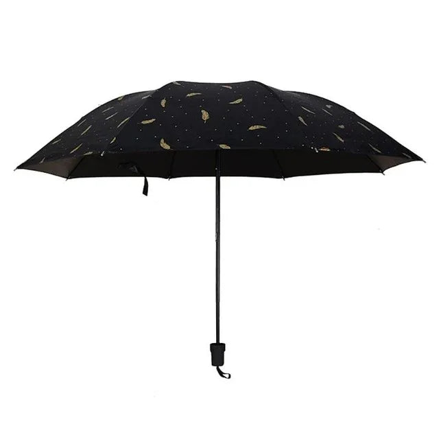 羽毛圖案傘雙用三折手動控制便攜防曬雨傘防風陽傘