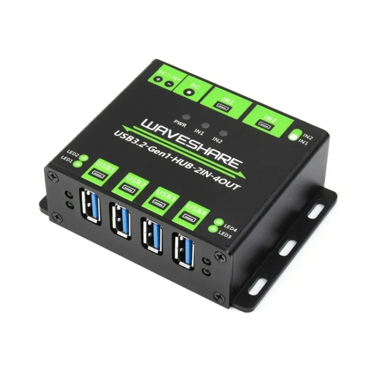 Waveshare 23929 USB 集線器，擴展 4 個 USB 3.2 埠，可切換雙主機，多重保護，23929