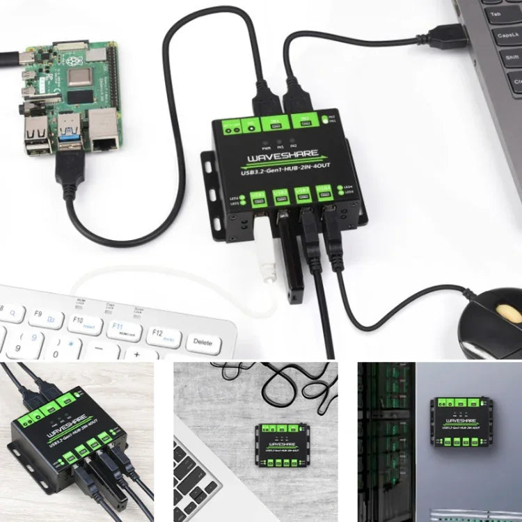 Waveshare 23929 USB 集線器，擴展 4 個 USB 3.2 埠，可切換雙主機，多重保護，23929