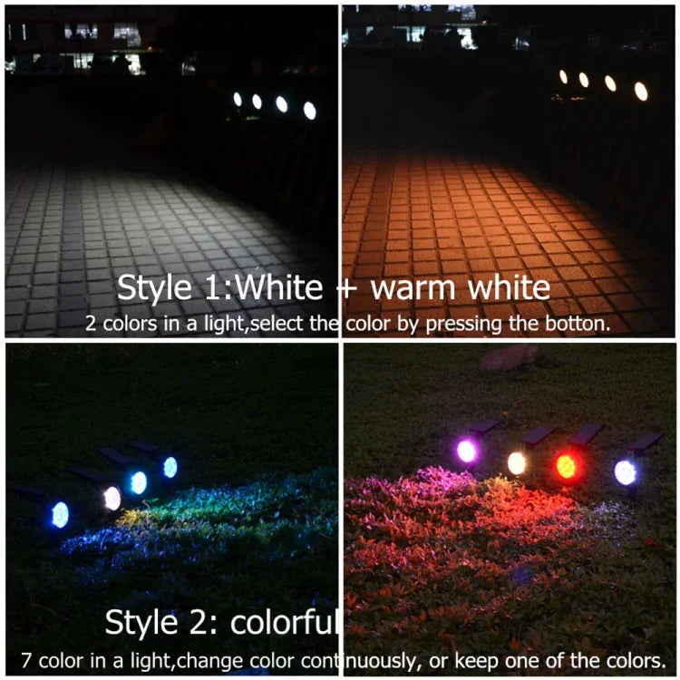 9 LED 太陽能花園燈 LED 戶外花園可調 IP65 防水燈，彩色變換，暖白光 + 白光