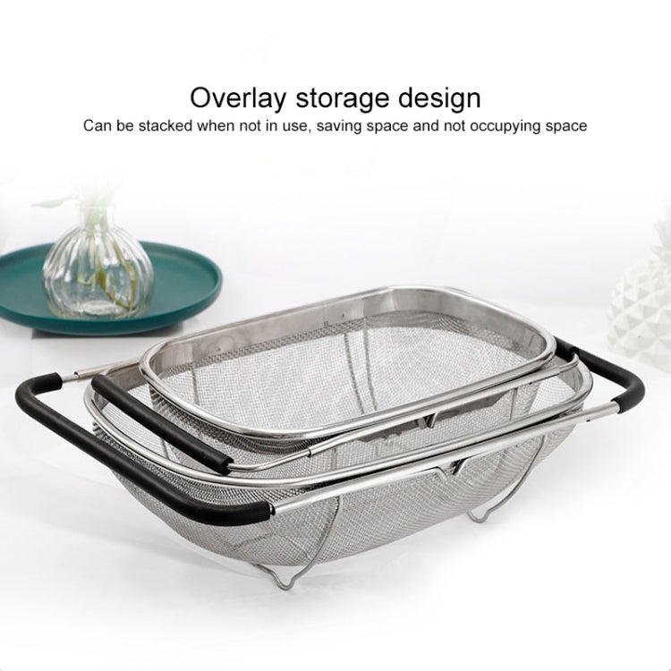 不鏽鋼折疊過濾器廚房工具排水家用伸縮蔬果籃，24x34x11厘米，18x27x11厘米