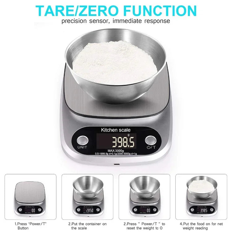 BOH-C305 廚房不鏽鋼液晶電子秤，規格：3kg/0.1g，3kg/0.1g