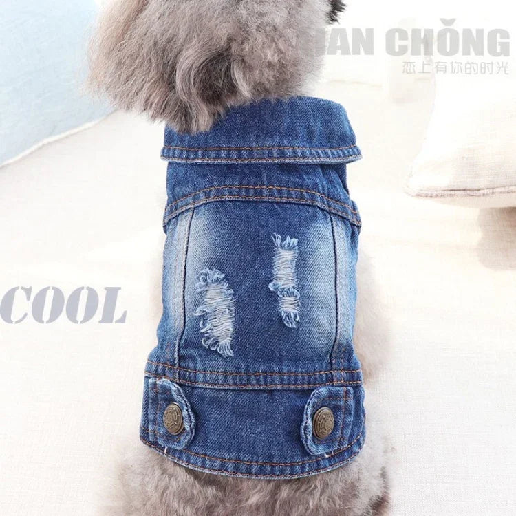 復古個性牛仔小背心寵物狗衣服寵物夾克，L，XL，XS，M
