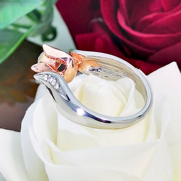 Rose Flower with Diamond Wedding Ring for Women, 5, 8, 10