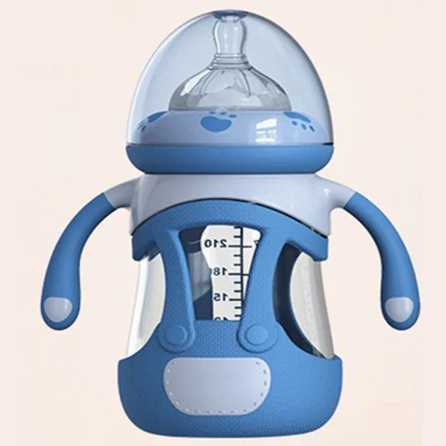 高硼矽玻璃嬰兒奶瓶附矽膠套，240ml