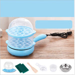 Multifunction Mini  Non-Stick Frying Pan Boiler Steamer Cooker Poached Eggpot, Yellow single frying pan + wooden shovel, Pink single frying pan + wooden shovel, Blue single frying pan + wooden shovel, Yellow single layer package + wooden shovel        ...