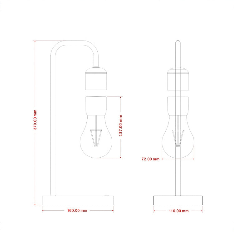 16W 磁懸浮裝飾科技玩具 彎曲 LED 漂浮燈泡 家用桌燈，黑色