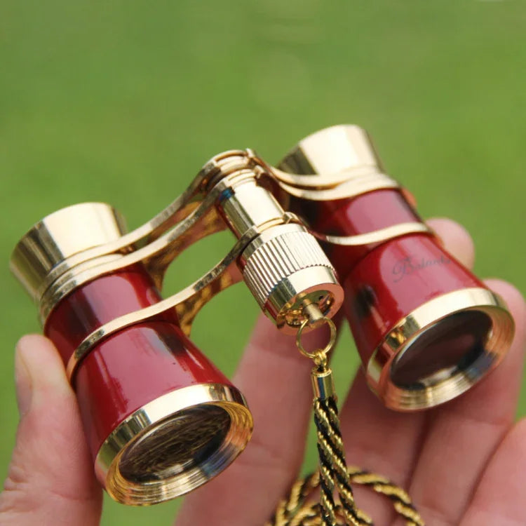 金屬3X25皮帶金鍍紅色經典禮品鏡望遠鏡，酒紅色帶鏈條