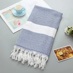 條紋棉質浴巾帶流蘇 薄款旅行露營浴巾桑拿海灘健身泳池毯 吸水易護理