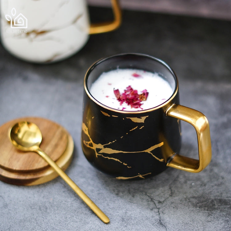 大理石霧面金色系列陶瓷茶杯咖啡杯，附木蓋或托盤