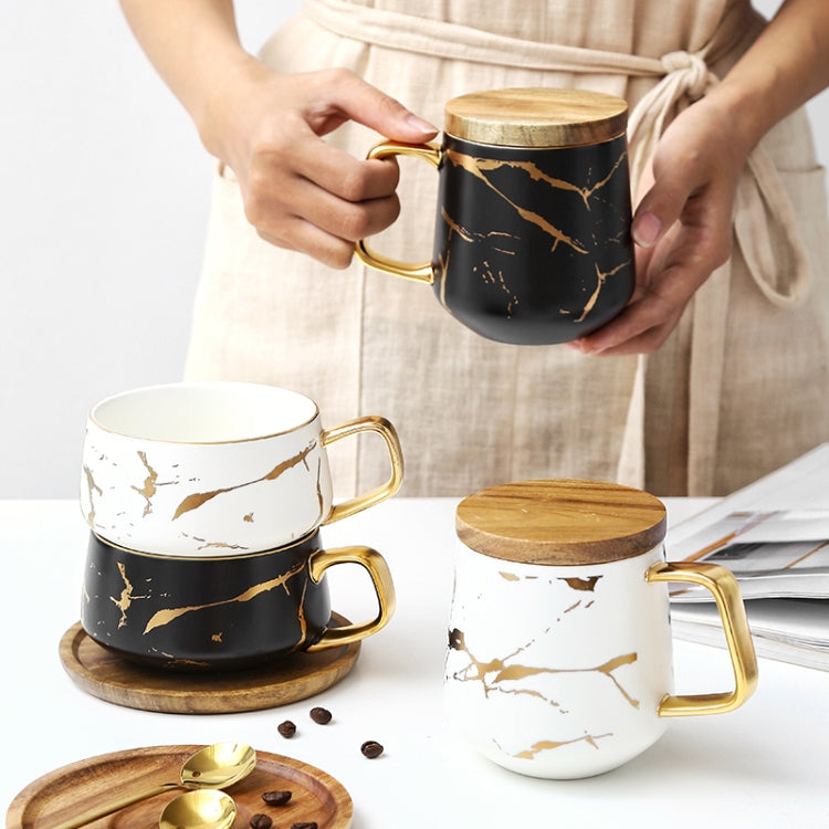 大理石霧面金色系列陶瓷茶杯咖啡杯，附木蓋或托盤