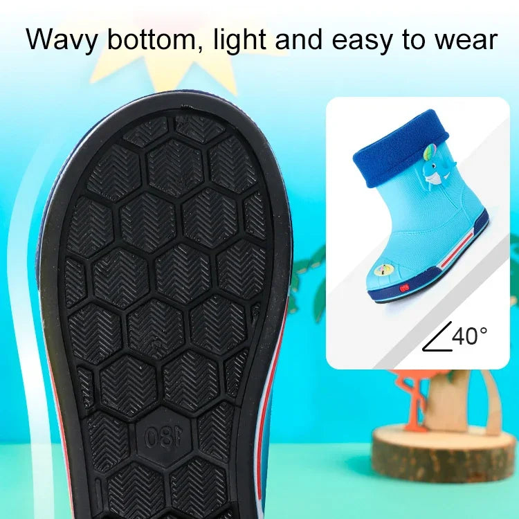 Children Non-Slip Plus Velvet Warm Cartoon Short Rain Boots, Inner Length 15cm With Cotton Cover, Inner Length 16cm With Cotton Cover, Inner Length 17cm With Cotton Cover, Inner Length 18cm With Cotton Cover, Inner Length 19cm With Cotton Cover        ...