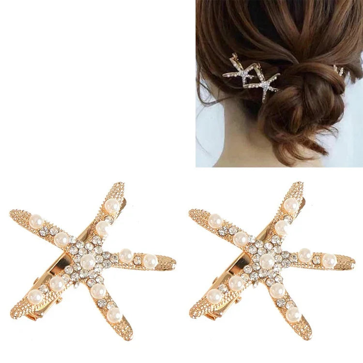時尚水鑽珍珠海星髮夾 女士新娘頭飾 髮型工具