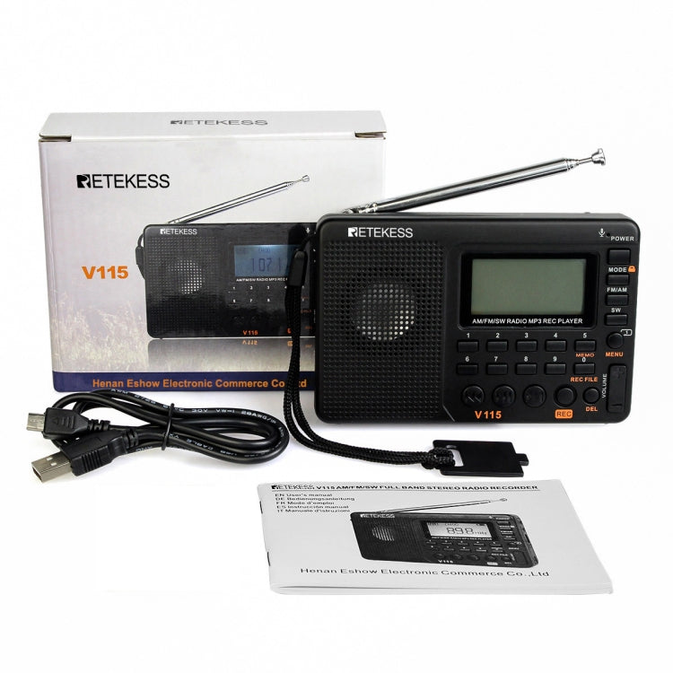 Retekess V-115 全頻段收音機 FM AM 便攜 MP3 播放器，V-115