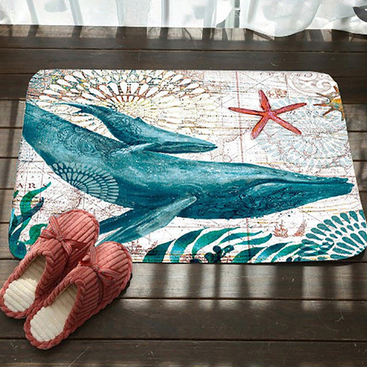 海洋系列圖案浴室馬桶防滑墊絨面吸水腳墊，46x76cm，50x80cm
