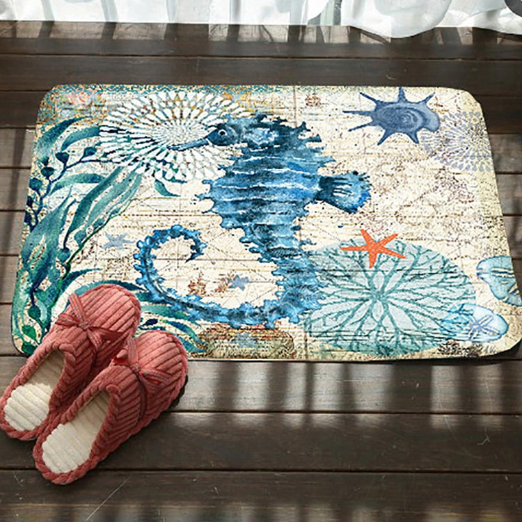 海洋系列圖案浴室馬桶防滑墊絨面吸水腳墊，46x76cm，50x80cm