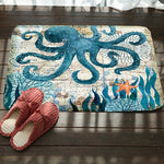 海洋系列圖案浴室馬桶防滑墊絨面吸水腳墊，46x76cm，50x80cm
